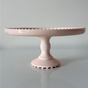 1950s Jeannette Glass Shell Pink Milk Glass Cake Stand